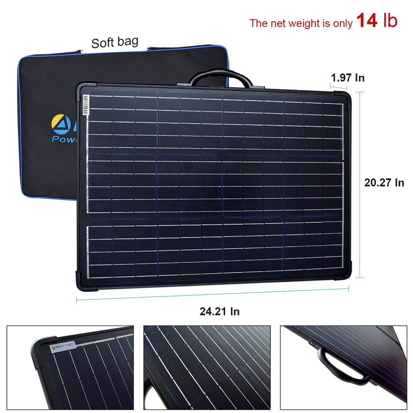 ACOPower™ 120W Portable Solar Panel Kit, Lightweight Briefcase with 20A Charge Controller